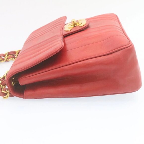 CHANEL Mademoiselle Big Coco Double Chain Shoulder Bag Lamb Skin Red Auth 29129A - Picture 6 of 16
